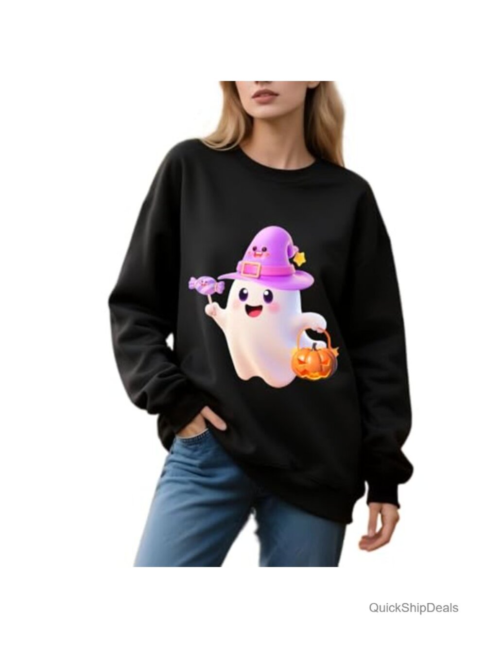 Oversized Halloween Sweatshirt Women Ghost Pumpkin Lantern Candy Pullover